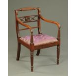 A Regency mahogany armchair, Whitehaven design, with rope twist top rail,