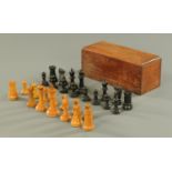 A Staunton pattern boxwood and ebony part chess set, late 19th/early 20th century,