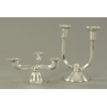 Hebrew Interest - A twin branch silver plated Shabbat candlestick and a three branch silver plated