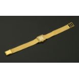 A ladies 14 ct gold Onsa wristwatch, the square dial with baton markers on a Milanese style strap,