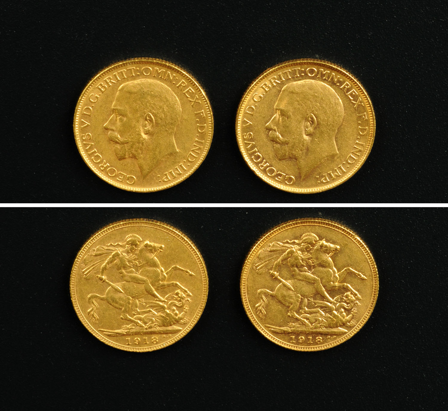 George V, 2 x sovereigns, 1918, both Perth, F+.