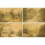 M. Johnson, four 19th century watercolours, "Witham on The Hill Cottage", "Cartland Gorge", etc.