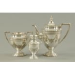 A silver plated three piece coffee service, 19th century, Classical form,