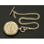 A Victorian foliate and scroll engraved silver fob watch, key wind,