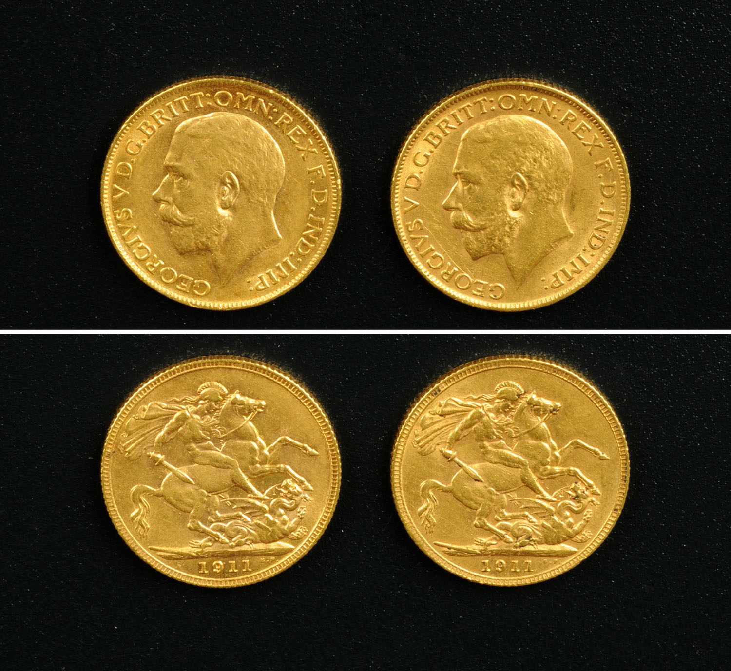 George V, 2 x sovereigns, 1911, F+.