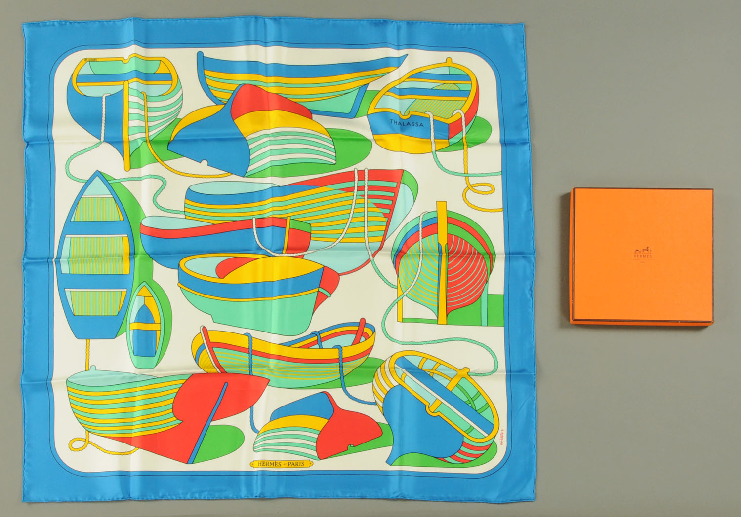 A Hermes (Thalassa) silk scarf designed by Pierre Peron,