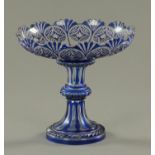 A Bohemian blue flash bowl and stand, late 19th/early 20th century, the bowl with shaped rim,