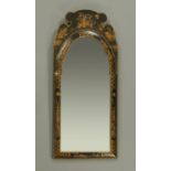 A Queen Anne style black lacquer wall mirror, with Chinoiserie decoration.