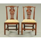 A pair of George III mahogany Chippendale style side chairs, with pierced splat backs,