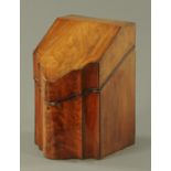 A George III mahogany and inlaid knife box, circa 1780, with serpentine front,