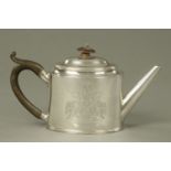 A George III plain oval teapot, London 1788, with griffin armorial, maker Hester Bateman, 453 grams.