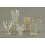 Glassware, 19th century, to include two Georgian spirit decanters, large rummer,