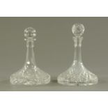 Two Irish cut glass ships type decanters. Tallest 31 cm.