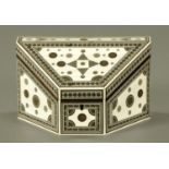 A 19th century Anglo-Indian Sadeli sandalwood stationery box. Width 23 cm (see illustration).