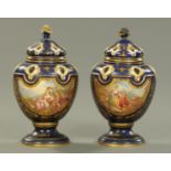 A pair of Sevres style pot pourri vases and covers, 19th century,
