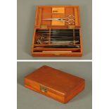 A mahogany cased set of razor and scalpels, etc. Width 17.5 cm.