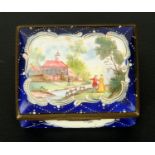 A good Bilston enamel snuffbox, circa 1775, of rectangular waisted form,