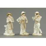 A set of three French figures, late 19th century, comprising a musician, farmer and gentleman,