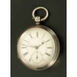 A silver cased open faced pocket watch, London 1884,