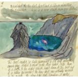 Percy Kelly, watercolour illustrated letter, "Aberady Bay". 19.5 cm x 20 cm.