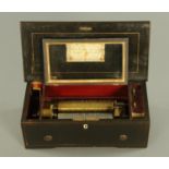 A 19th century Swiss musical box, playing four airs, 15 cm cylinder. Case width 35 cm.