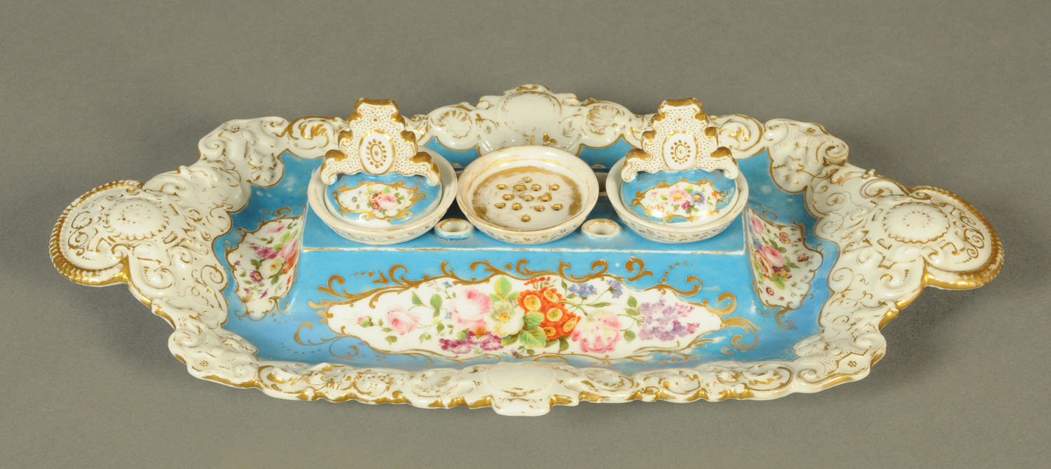 A French porcelain desk standish by Jacob Petite, circa 1870,