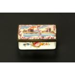 A French enamel snuffbox, early 19th century, rectangular waisted form,