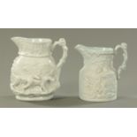 A Masons Ironstone Toho pattern relief moulded salt glazed jug, and a stoneware relief Falstaff jug,