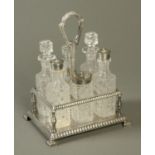 A silver plated six bottle cruet stand, Walker & Hall, circa 1900,