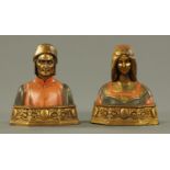 A pair of American cold painted bronze busts, Dante and Beatrice. Height 18 cm.