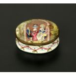 A British enamel snuffbox, circa 1780, oval waisted form,