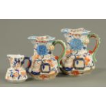 Three Masons ironstone hydra jugs, 19th century, typical form,