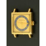 A ladies 18 ct gold Jaeger LeCoultre wristwatch, with square gilt dial with Roman numerals,