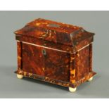 A 19th century tortoiseshell tea caddy, rectangular, with pillars to each corner,