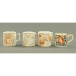 An Edward VIII Dame Laura Knight coronation mug, and three other Royal Souvenir mugs.