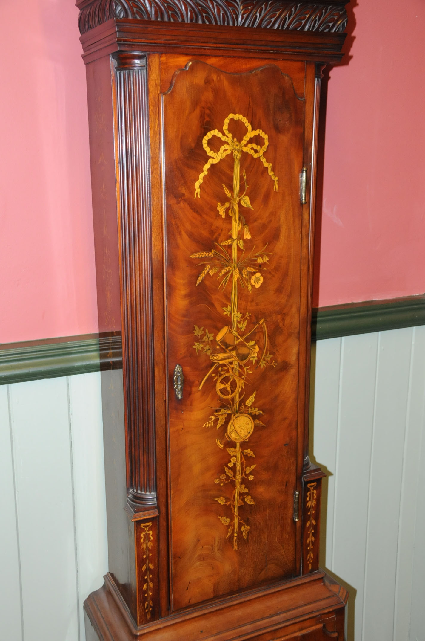 A George III mahogany longcase clock by John Wyke of Liverpool, with mahogany and marquetry case, - Image 5 of 14