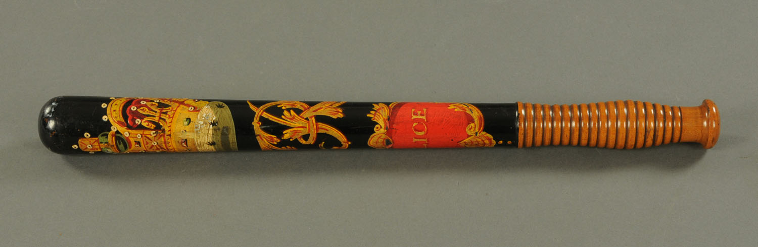 A Victorian painted wood police truncheon,