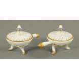 A pair of Continental porcelain cosmetic dishes and covers, 19th century,