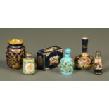 Porcelain miniatures, to include Japanese scent bottle with silver top,