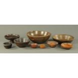 A collection of turned wood bowls, 18th/19th century and later, and a turned wood tazza (9).