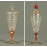 A late 18th century Continental glass vase or goblet with cover,
