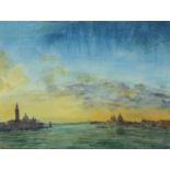 David Gluck (British 1939-2007), watercolour, "Evening S. Giorgio & Salute, Venice". 18 cm x 24.