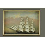 A glazed diorama, tea clipper under full sail, 19th century,