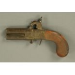 An early 19th century over/under double barrel percussion pocket pistol,