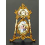 A ladies gilt metal and enamel boudoir clock,