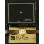 A gentleman's Bulova Accutron wristwatch, Date Model, with box and papers dated 1972.