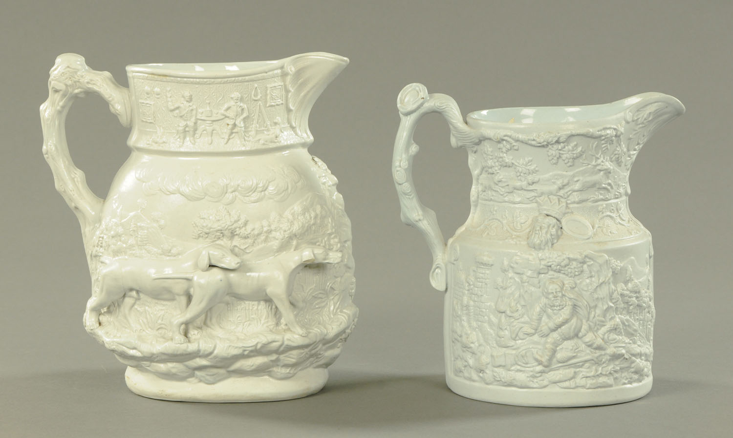 A Masons Ironstone Toho pattern relief moulded salt glazed jug, and a stoneware relief Falstaff jug, - Image 2 of 2