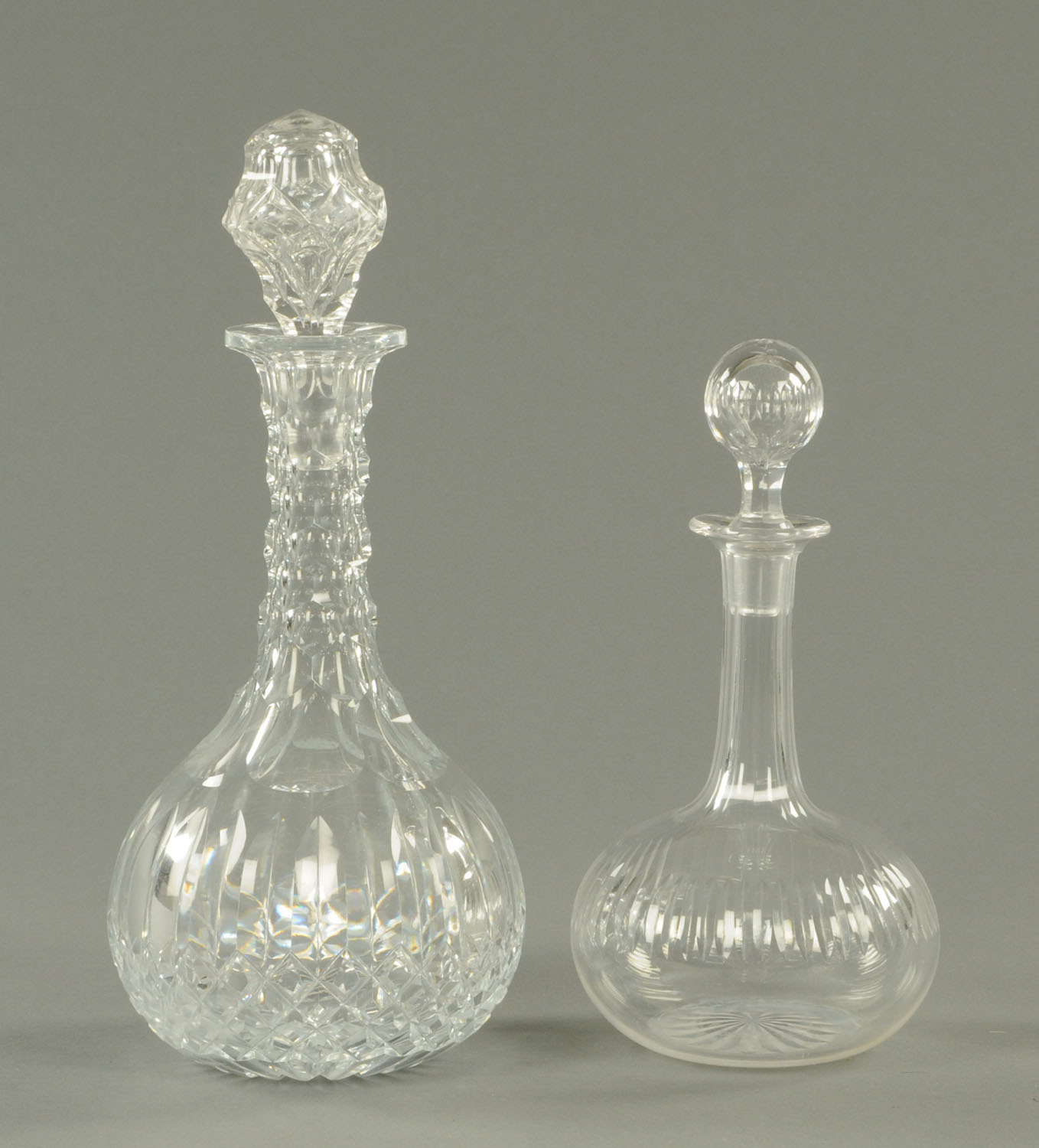 Two decanters, one Victorian one Edwardian.