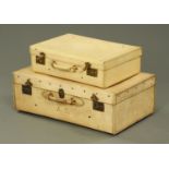 Two vintage pig skin suitcases, the larger with interior lift out tray.