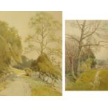 Arthur Tucker (1864-1929), "A Riverside Walk" and "The End of The Path", signed, watercolours. 32.